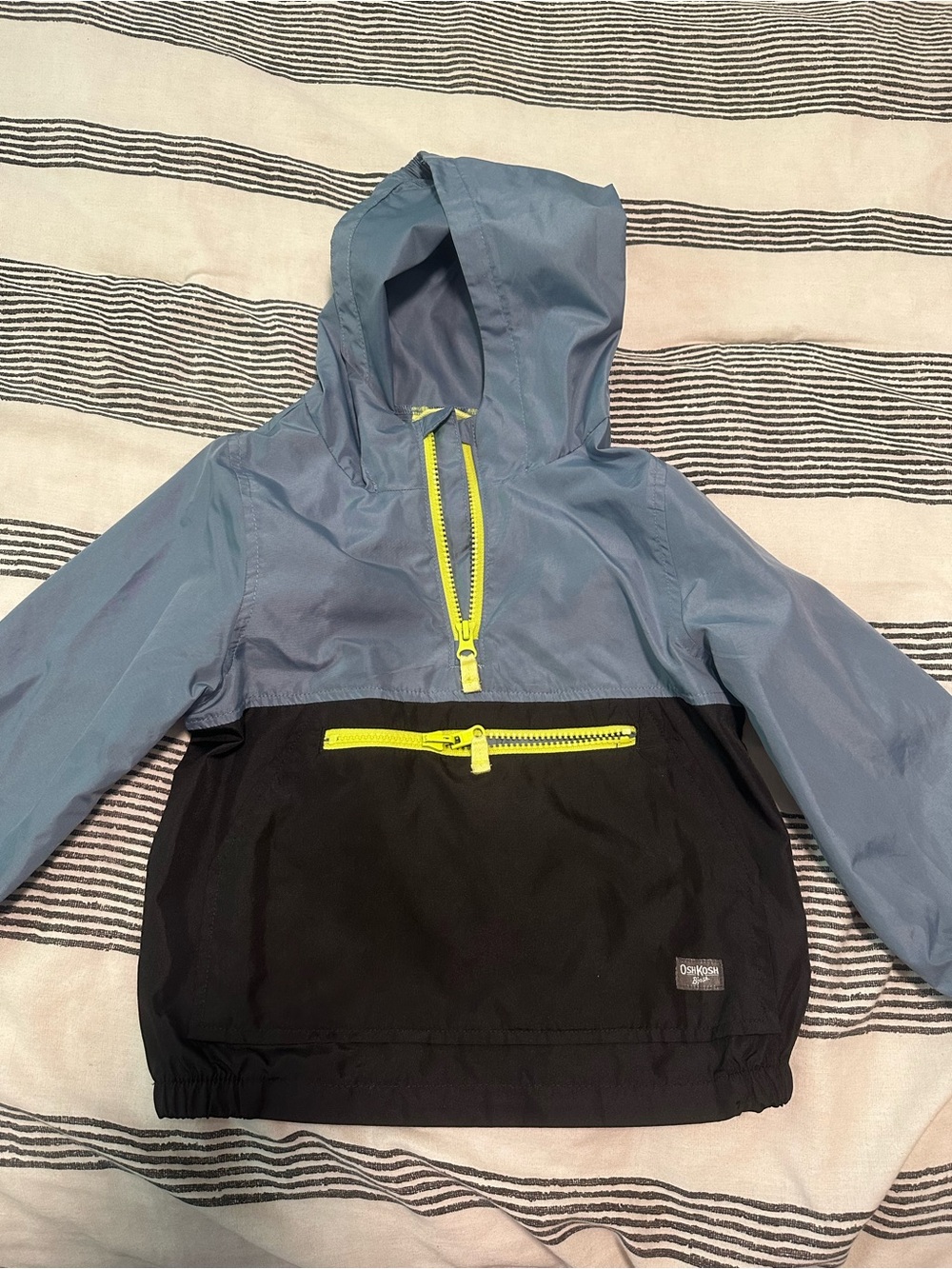 Carter's Light Blue and Black Hooded windbreaker Pullover with Yellow Zippers